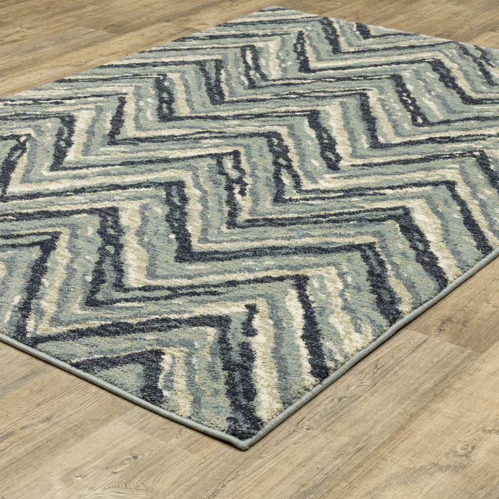 10' X 13' Blue Ivory Grey Beige And Light Blue Geometric Power Loom Stain Resistant Area Rug - Homeroots - Flyclothing LLC