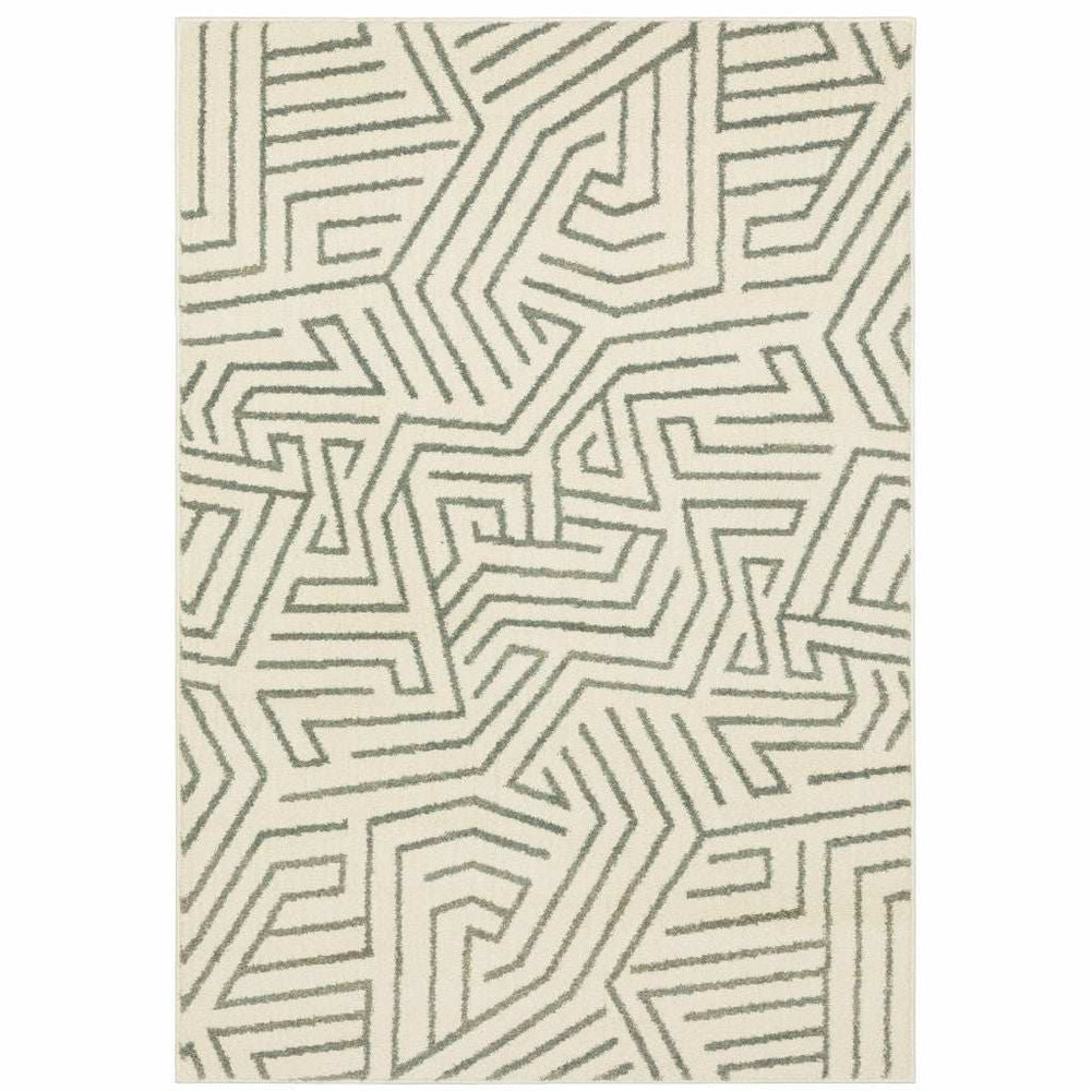 10' X 13' Gray And Ivory Geometric Power Loom Area Rug - Homeroots - Flyclothing LLC
