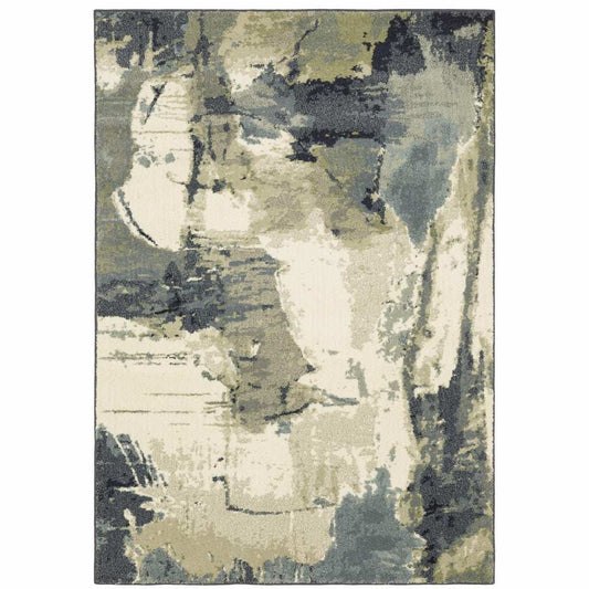 10' X 13' Blue Light Blue Grey Sage Beige And Ivory Abstract Power Loom Stain Resistant Area Rug - Homeroots - Flyclothing LLC