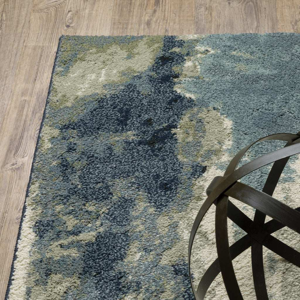10' X 13' Blue Light Blue Grey Sage Beige And Ivory Abstract Power Loom Stain Resistant Area Rug - Homeroots - Flyclothing LLC