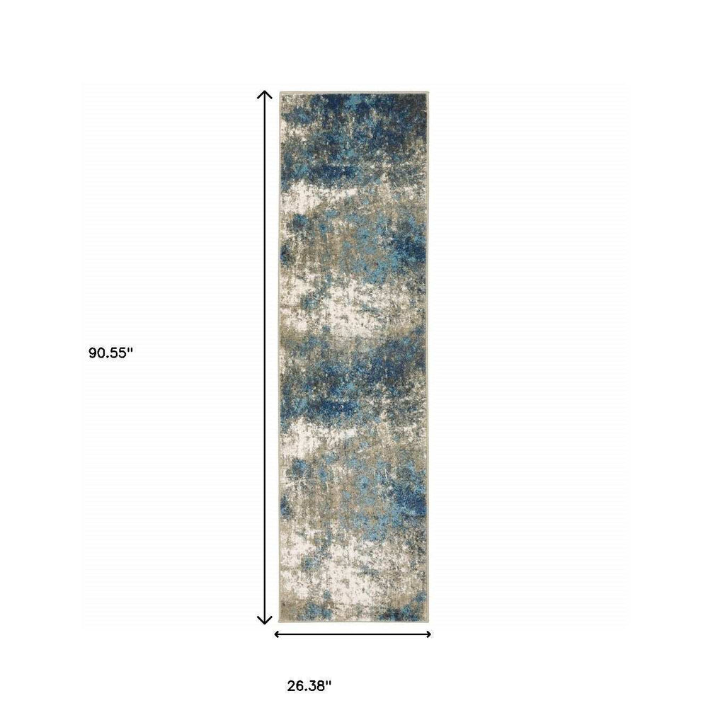 2' X 8' Blue Grey And Beige Abstract Power Loom Stain Resistant Runner Rug - Homeroots - Flyclothing LLC
