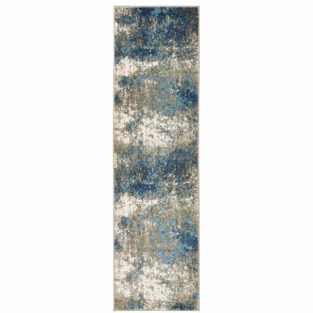 2' X 8' Blue Grey And Beige Abstract Power Loom Stain Resistant Runner Rug - Homeroots - Flyclothing LLC