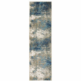 2' X 8' Blue Grey And Beige Abstract Power Loom Stain Resistant Runner Rug - Homeroots - Flyclothing LLC
