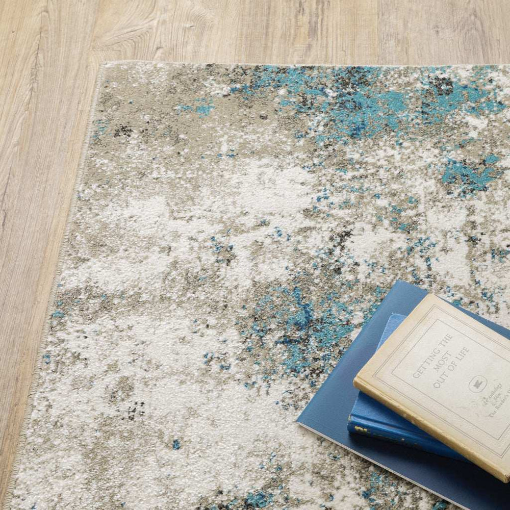 2' X 8' Blue Grey And Beige Abstract Power Loom Stain Resistant Runner Rug - Homeroots - Flyclothing LLC