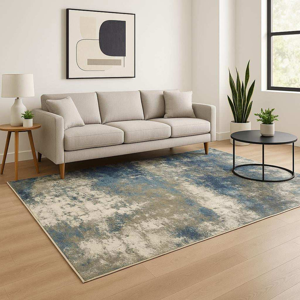 5' X 7' Blue Grey And Beige Abstract Power Loom Stain Resistant Area Rug - Homeroots - Flyclothing LLC