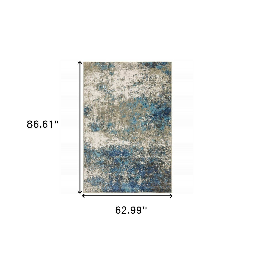 5' X 7' Blue Grey And Beige Abstract Power Loom Stain Resistant Area Rug - Homeroots - Flyclothing LLC