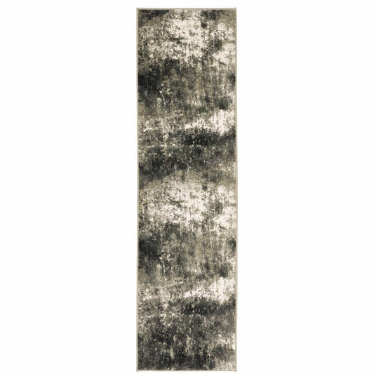 2' X 8' Charcoal Grey And Beige Abstract Power Loom Stain Resistant Runner Rug - Homeroots - Flyclothing LLC