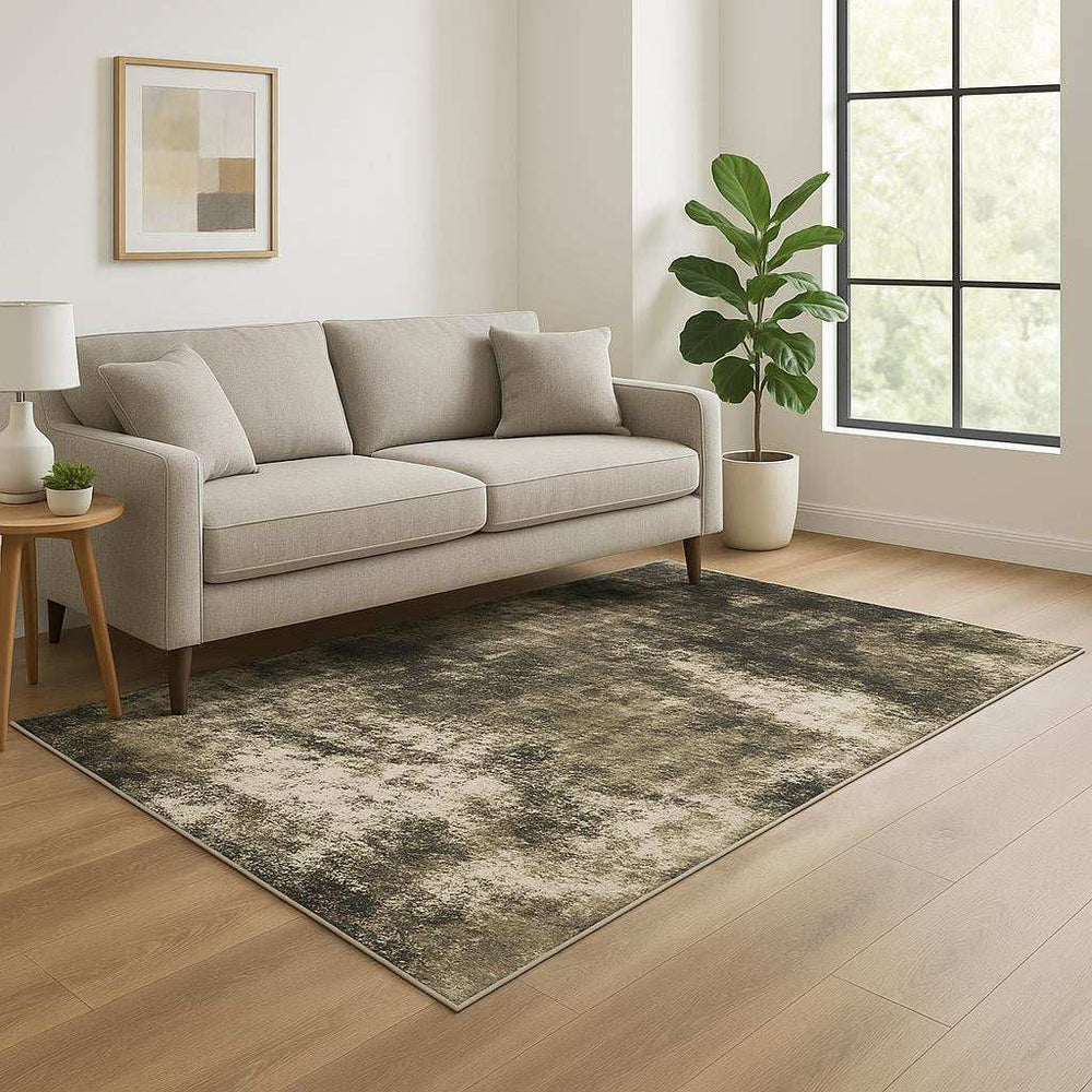 5' X 7' Charcoal Grey And Beige Abstract Power Loom Stain Resistant Area Rug - Homeroots - Flyclothing LLC