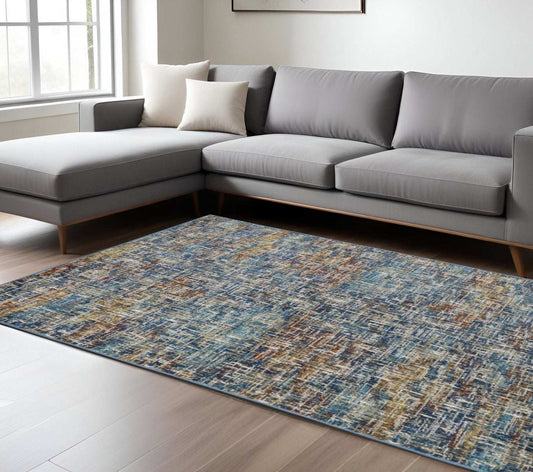 8' X 10' Blue Teal Gold Rust And Beige Abstract Power Loom Stain Resistant Area Rug - Homeroots - Flyclothing LLC