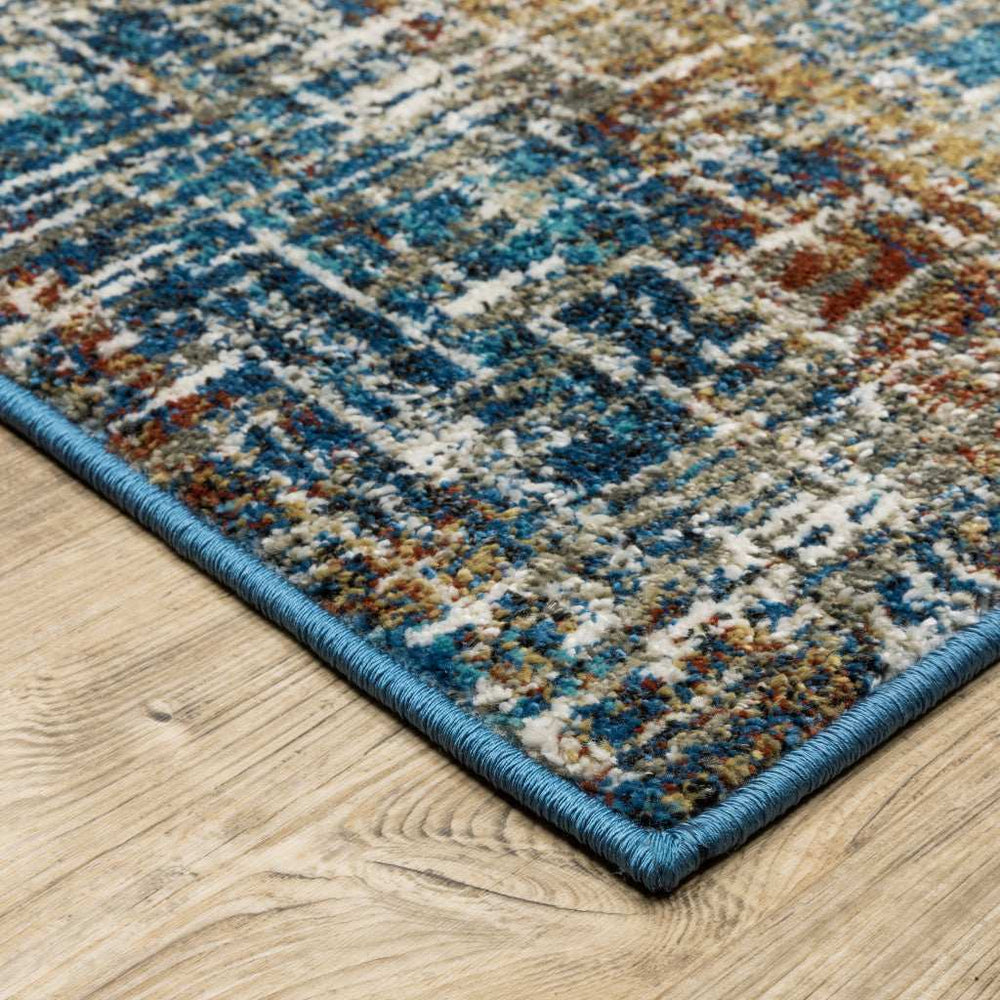 8' X 10' Blue Teal Gold Rust And Beige Abstract Power Loom Stain Resistant Area Rug - Homeroots - Flyclothing LLC