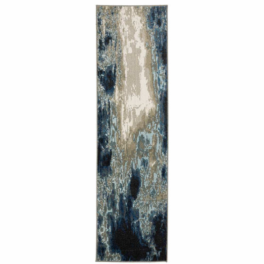 2' X 8' Blue Grey Charcoal And Beige Abstract Power Loom Stain Resistant Runner Rug - Homeroots - Flyclothing LLC