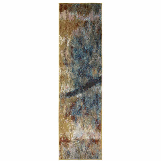 2' X 8' Blue Gold Teal Rust Grey And Beige Abstract Power Loom Stain Resistant Runner Rug - Homeroots - Flyclothing LLC