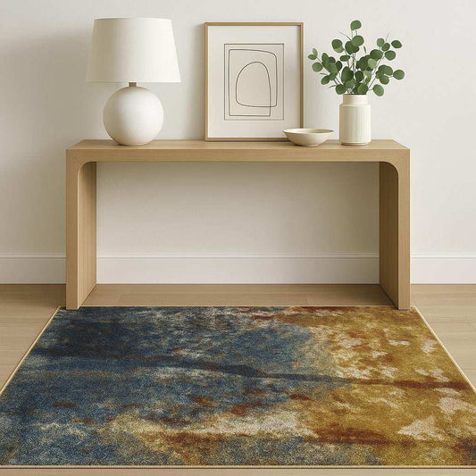 4' X 6' Blue Gold Teal Rust Grey And Beige Abstract Power Loom Stain Resistant Area Rug - Homeroots - Flyclothing LLC