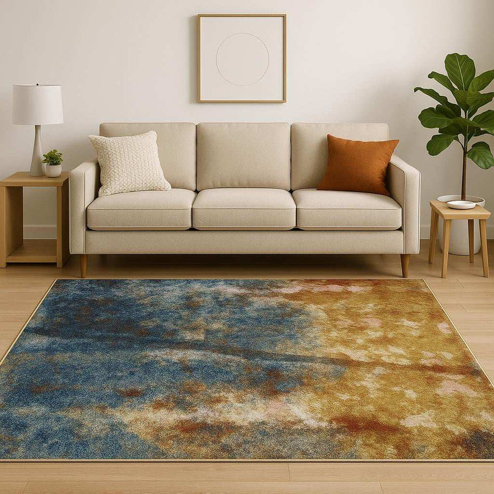 5' X 7' Blue Gold Teal Rust Grey And Beige Abstract Power Loom Stain Resistant Area Rug - Homeroots - Flyclothing LLC