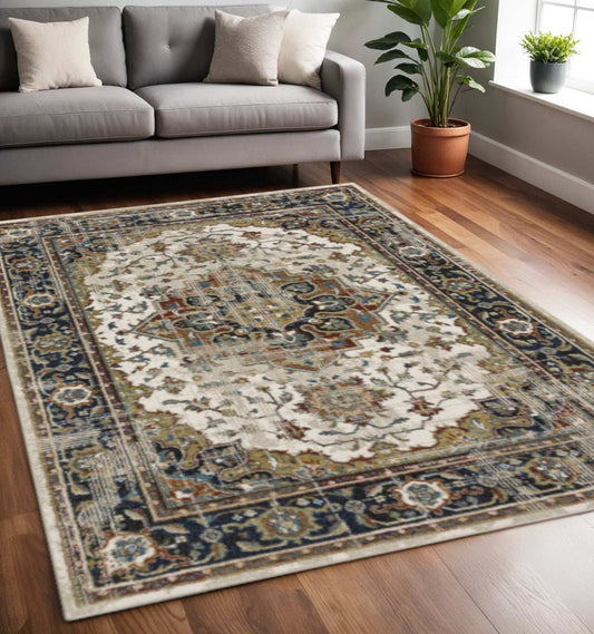 5' X 7' Beige Blue Green Rust And Grey Oriental Power Loom Stain Resistant Area Rug - Homeroots - Flyclothing LLC