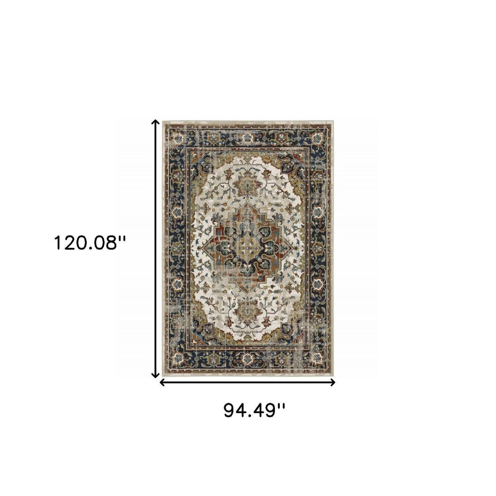 8' X 10' Beige Blue Green Rust And Grey Oriental Power Loom Stain Resistant Area Rug - Homeroots - Flyclothing LLC