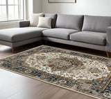 8' X 10' Beige Blue Green Rust And Grey Oriental Power Loom Stain Resistant Area Rug - Homeroots - Flyclothing LLC