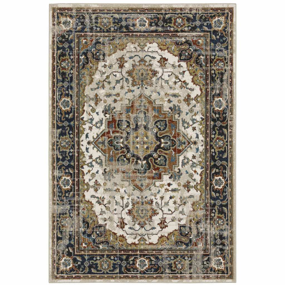 8' X 10' Beige Blue Green Rust And Grey Oriental Power Loom Stain Resistant Area Rug - Homeroots - Flyclothing LLC