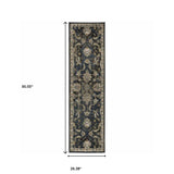 2' X 8' Charcoal Blue Gold Rust And Beige Oriental Power Loom Stain Resistant Runner Rug - Homeroots - Flyclothing LLC