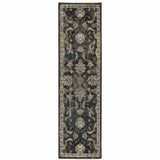 2' X 8' Charcoal Blue Gold Rust And Beige Oriental Power Loom Stain Resistant Runner Rug - Homeroots - Flyclothing LLC