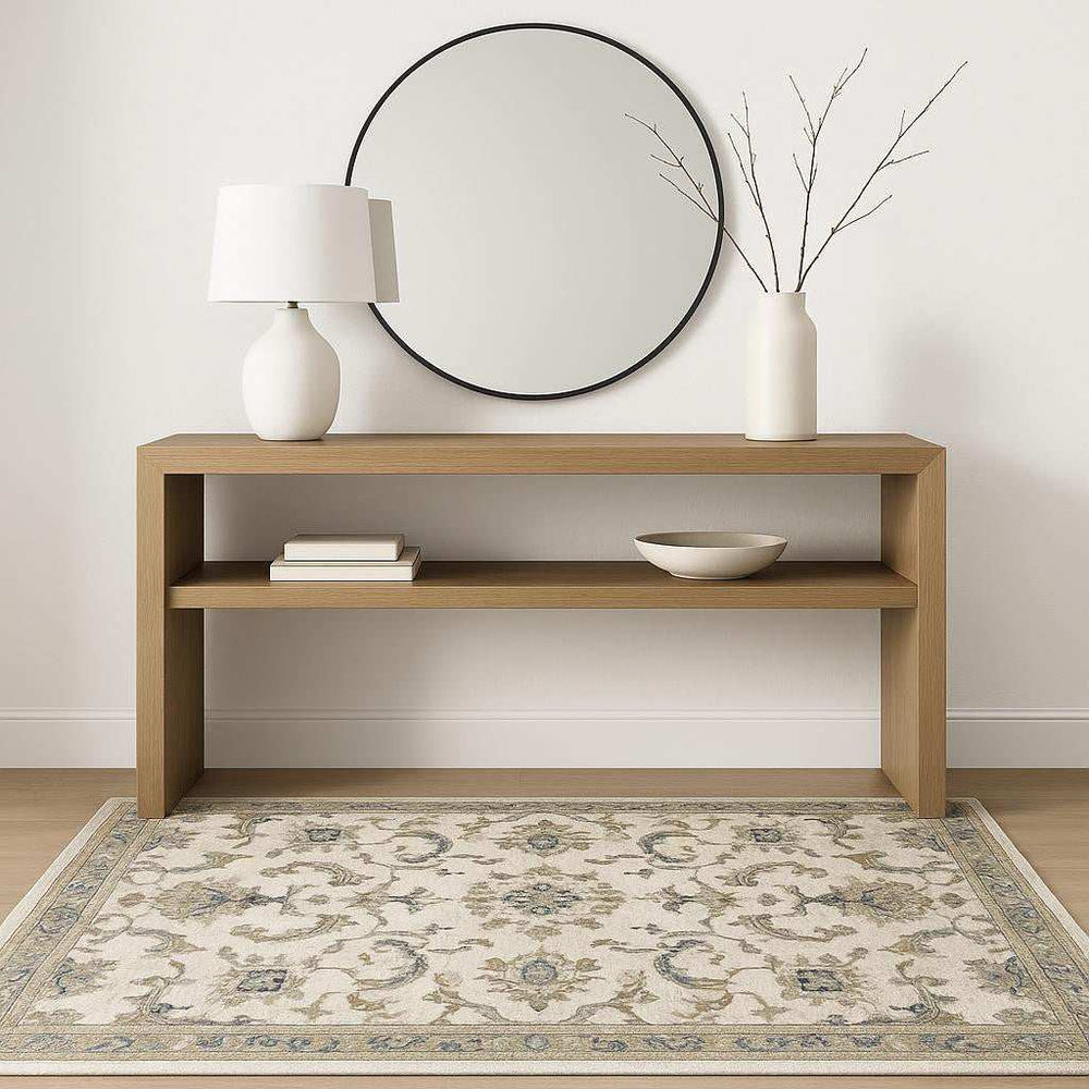 4' X 6' Beige Gold Blue And Grey Oriental Power Loom Stain Resistant Area Rug - Homeroots - Flyclothing LLC