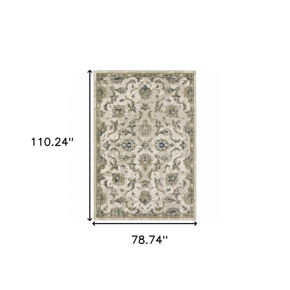 6' X 9' Beige Gold Blue And Grey Oriental Power Loom Stain Resistant Area Rug - Homeroots - Flyclothing LLC