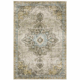 5' X 7' Grey Blue Beige And Gold Oriental Power Loom Stain Resistant Area Rug - Homeroots - Flyclothing LLC