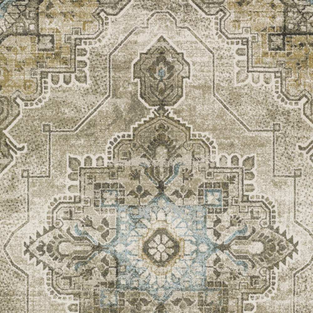 10' X 13' Grey Blue Beige And Gold Oriental Power Loom Stain Resistant Area Rug - Homeroots - Flyclothing LLC
