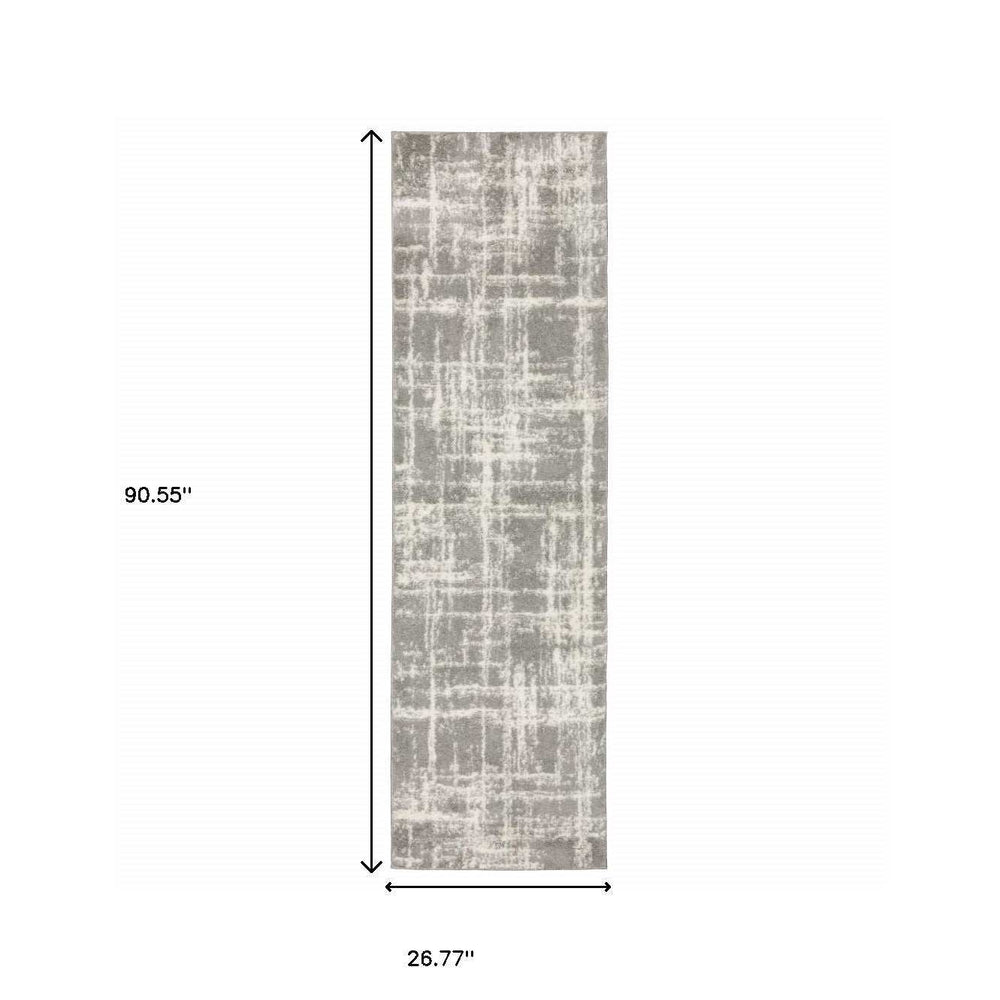 2' X 8' Grey And Ivory Abstract Shag Power Loom Stain Resistant Runner Rug - Homeroots - Flyclothing LLC