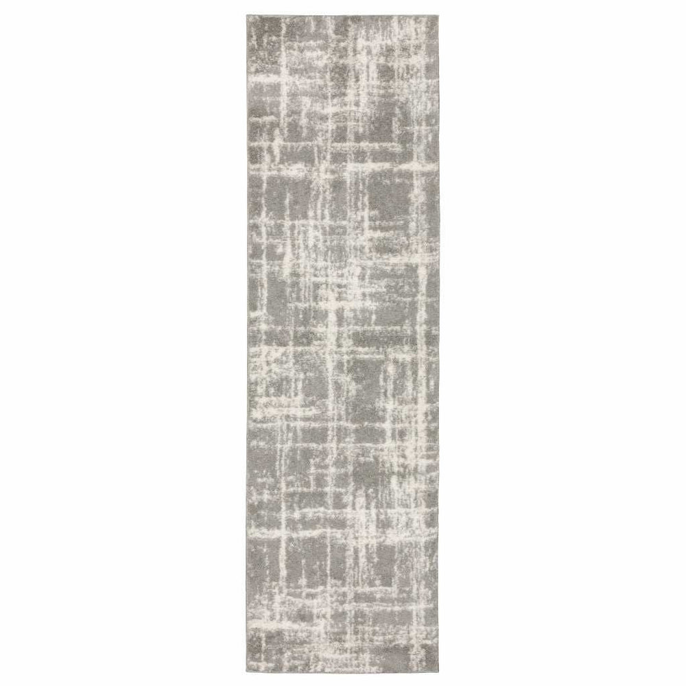 2' X 8' Grey And Ivory Abstract Shag Power Loom Stain Resistant Runner Rug - Homeroots - Flyclothing LLC