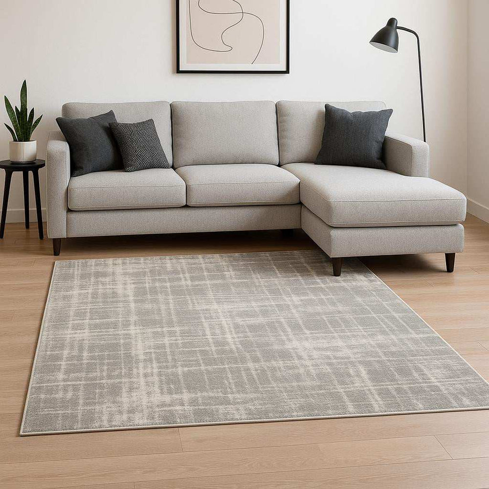 6' X 9' Grey And Ivory Abstract Shag Power Loom Stain Resistant Area Rug - Homeroots - Flyclothing LLC
