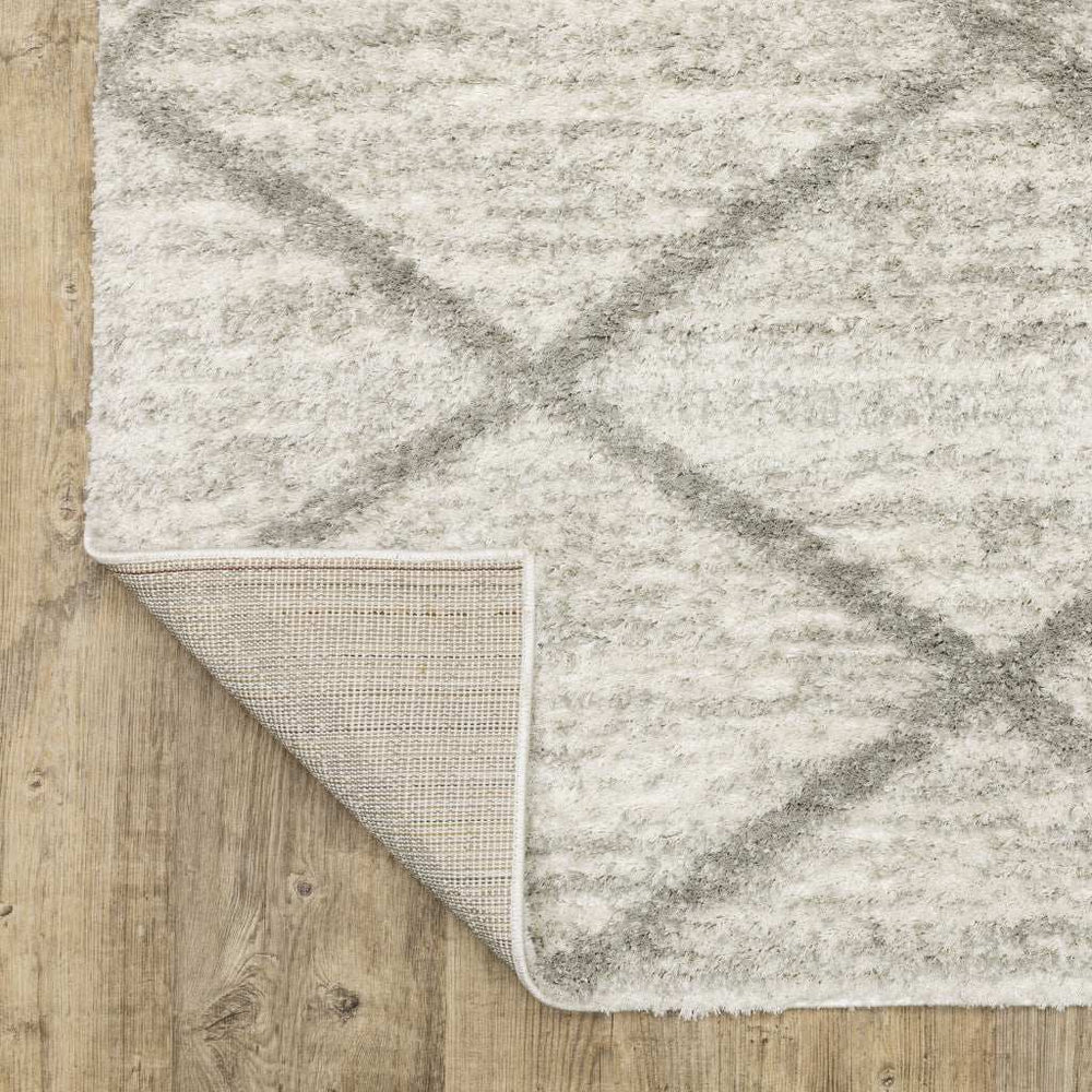 2' X 3' Ivory And Grey Geometric Shag Power Loom Stain Resistant Area Rug - Homeroots - Flyclothing LLC