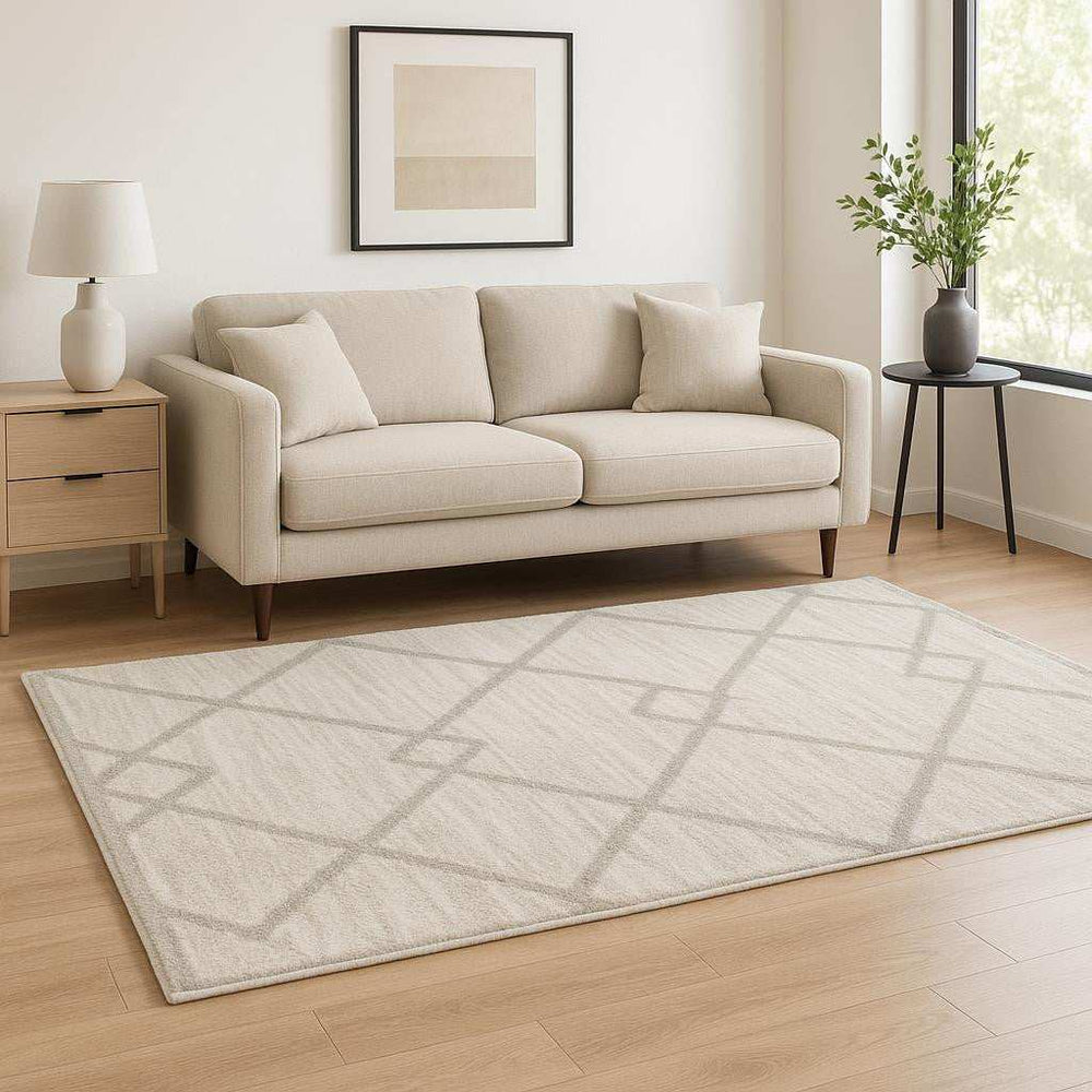 5' X 8' Ivory And Grey Geometric Shag Power Loom Stain Resistant Area Rug - Homeroots - Flyclothing LLC