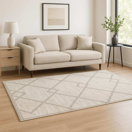 5' X 8' Ivory And Grey Geometric Shag Power Loom Stain Resistant Area Rug - Homeroots - Flyclothing LLC