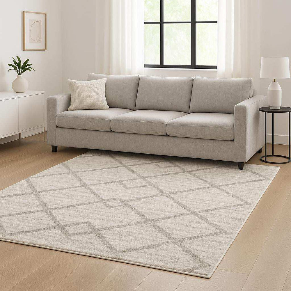 6' X 9' Ivory And Grey Geometric Shag Power Loom Stain Resistant Area Rug - Homeroots - Flyclothing LLC