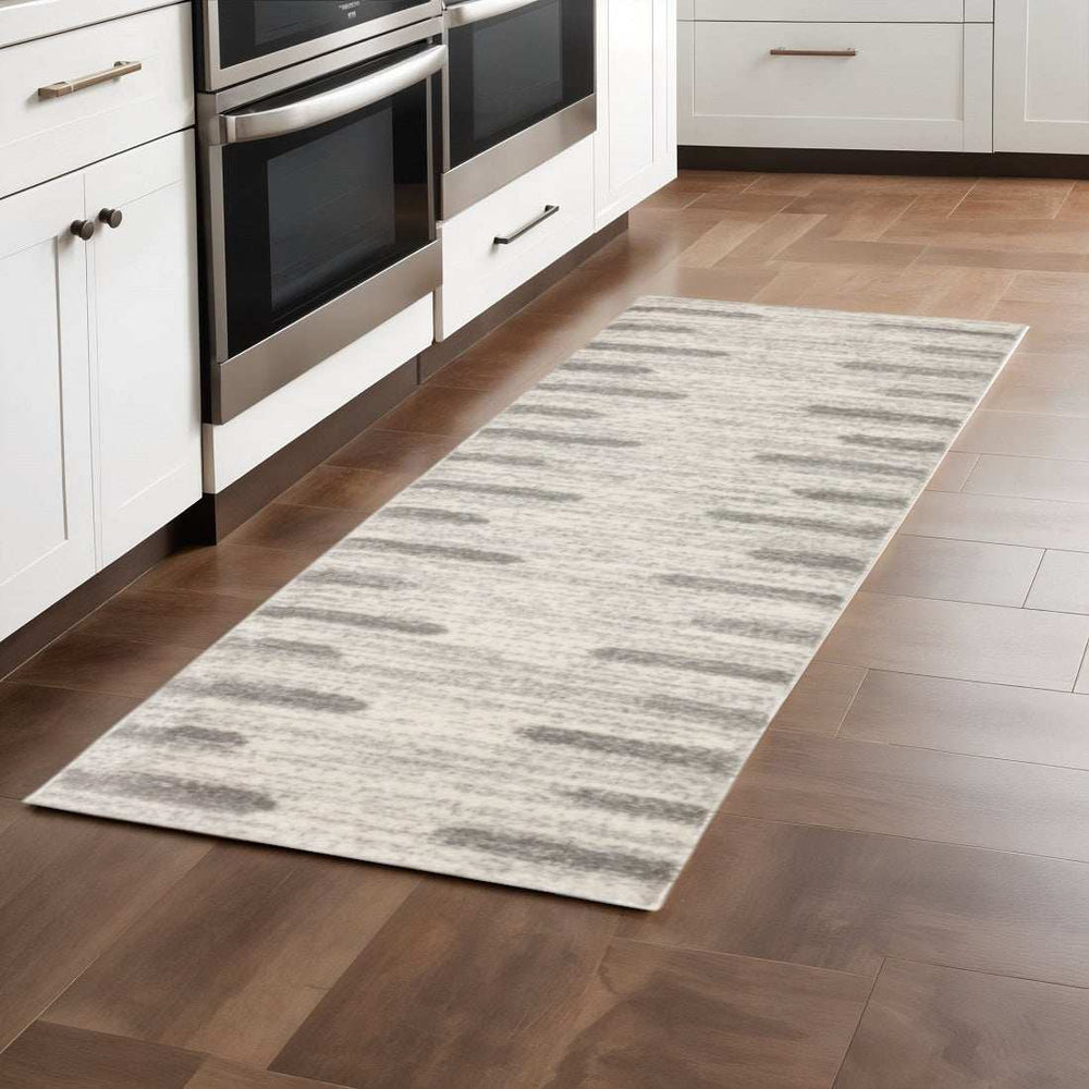 2' X 8' Ivory And Grey Geometric Shag Power Loom Stain Resistant Runner Rug - Homeroots - Flyclothing LLC