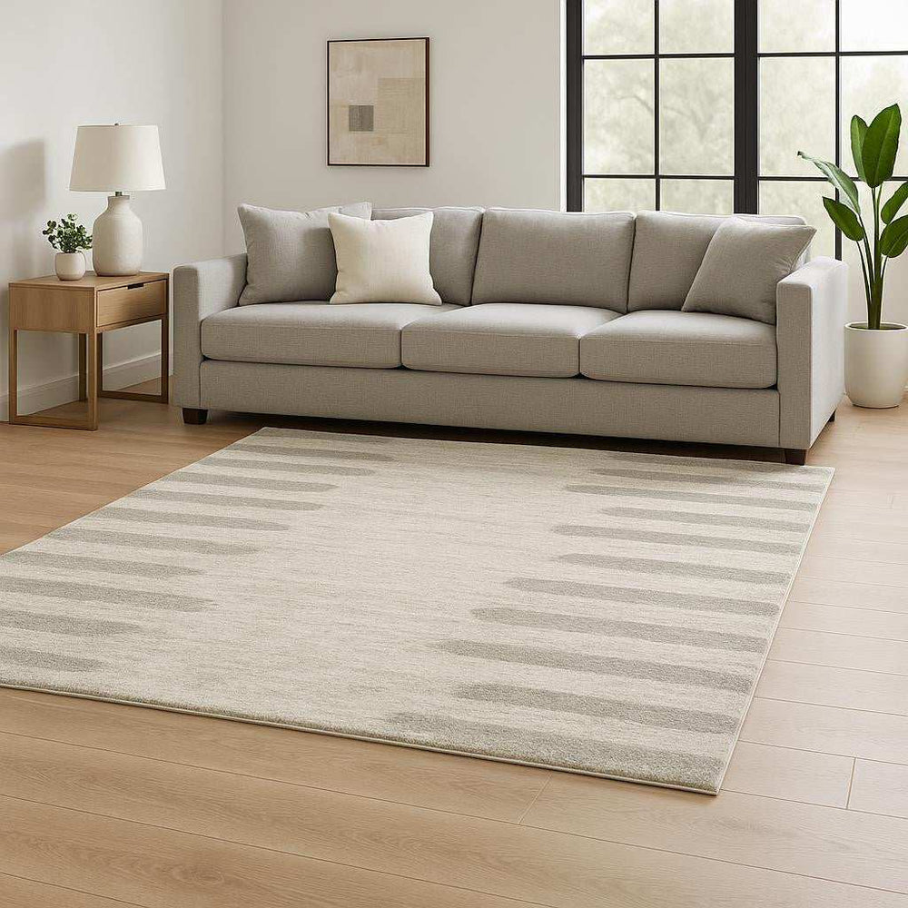 6' X 9' Ivory And Grey Geometric Shag Power Loom Stain Resistant Area Rug - Homeroots - Flyclothing LLC