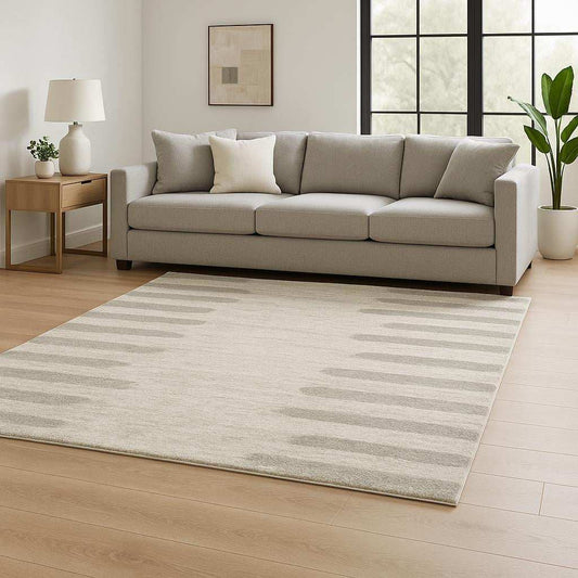 6' X 9' Ivory And Grey Geometric Shag Power Loom Stain Resistant Area Rug - Homeroots - Flyclothing LLC