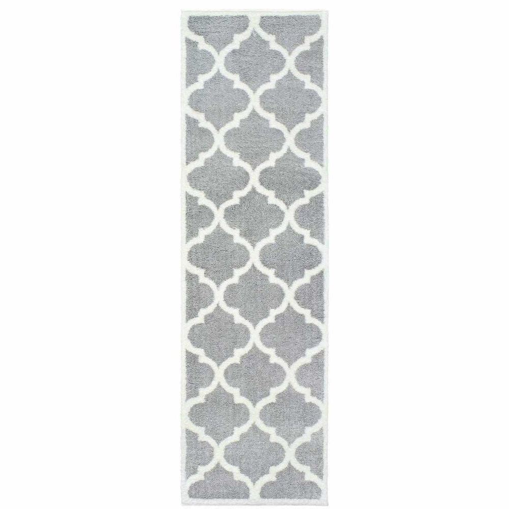 2' X 8' Grey And Ivory Geometric Shag Power Loom Stain Resistant Runner Rug - Homeroots - Flyclothing LLC