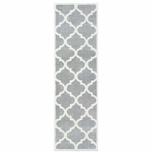 2' X 8' Grey And Ivory Geometric Shag Power Loom Stain Resistant Runner Rug - Homeroots - Flyclothing LLC