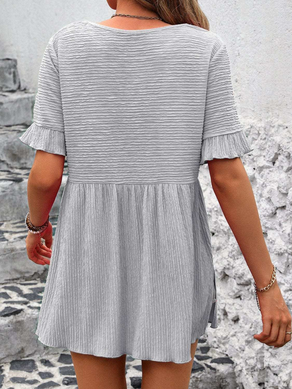 Round Neck Short Sleeve Blouse - Trendsi - Flyclothing LLC