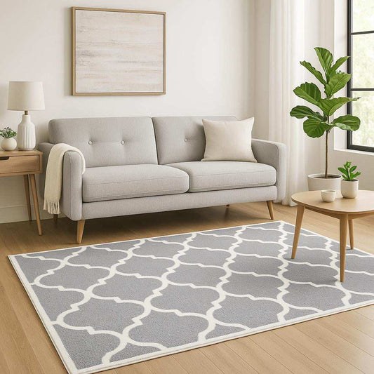 5' X 8' Grey And Ivory Geometric Shag Power Loom Stain Resistant Area Rug - Homeroots - Flyclothing LLC