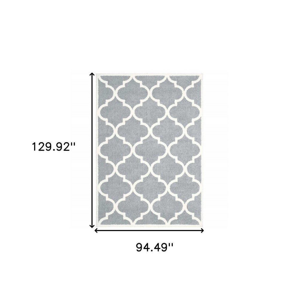 8' X 11' Grey And Ivory Geometric Shag Power Loom Stain Resistant Area Rug - Homeroots - Flyclothing LLC