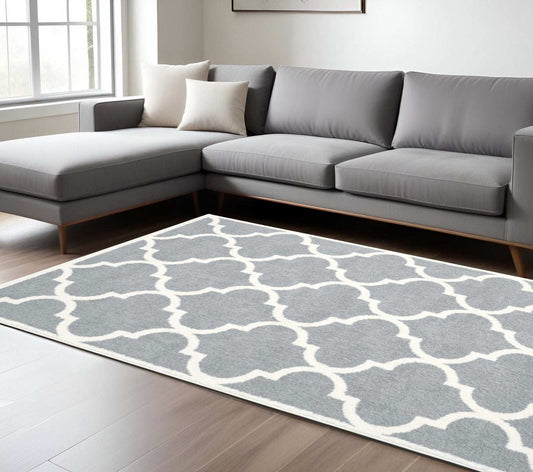 8' X 11' Grey And Ivory Geometric Shag Power Loom Stain Resistant Area Rug - Homeroots - Flyclothing LLC