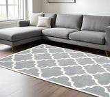 8' X 11' Grey And Ivory Geometric Shag Power Loom Stain Resistant Area Rug - Homeroots - Flyclothing LLC