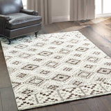 2' X 3' Ivory And Brown Geometric Shag Power Loom Stain Resistant Area Rug - Homeroots - Flyclothing LLC