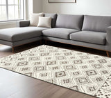 6' X 9' Ivory And Brown Geometric Shag Power Loom Stain Resistant Area Rug - Homeroots - Flyclothing LLC