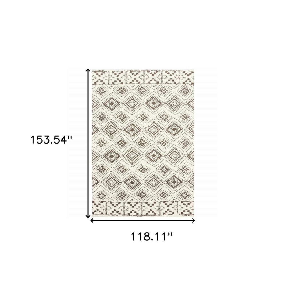 10' X 13' Ivory And Brown Geometric Shag Power Loom Stain Resistant Area Rug - Homeroots - Flyclothing LLC