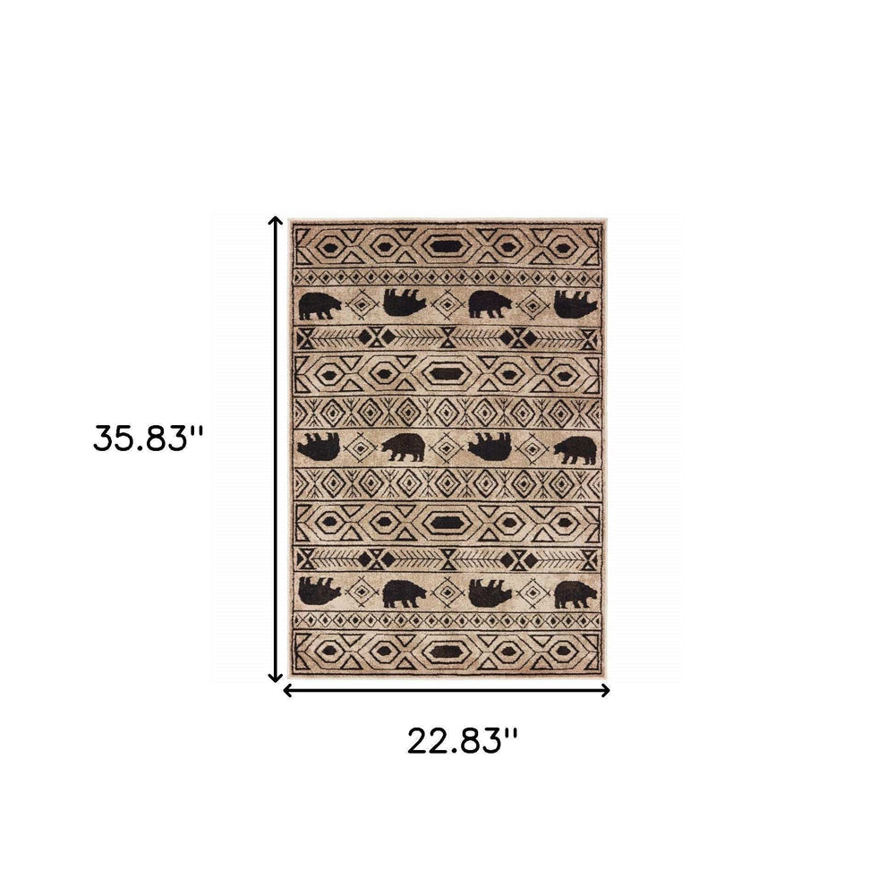 2' X 3' Ivory And Black Southwestern Power Loom Stain Resistant Area Rug - Homeroots - Flyclothing LLC