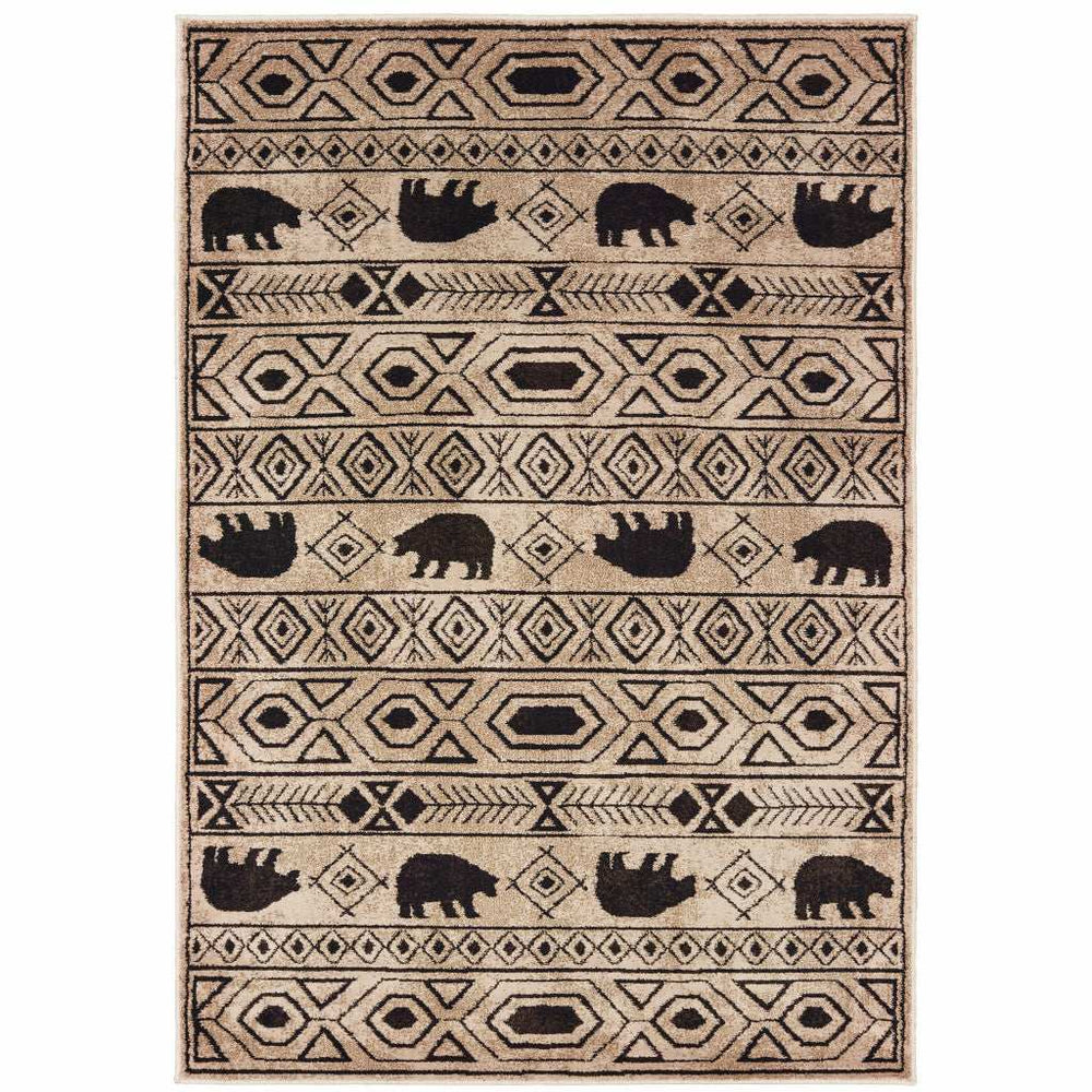 6' X 9' Ivory And Black Southwestern Power Loom Stain Resistant Area Rug - Homeroots - Flyclothing LLC